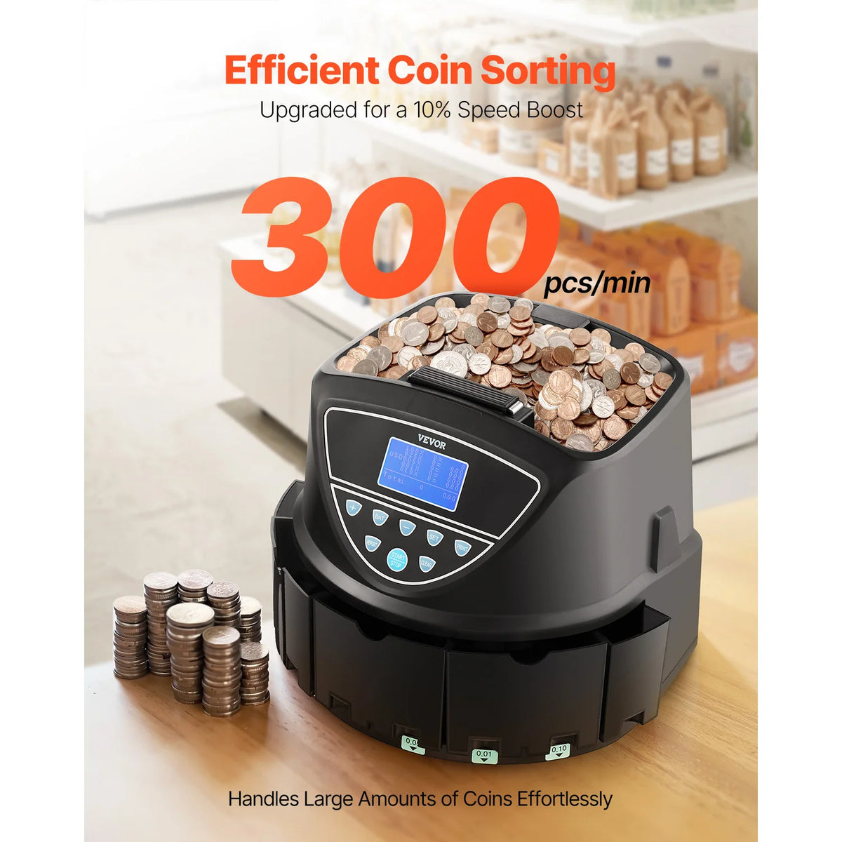 SucceBuy Coin Sorter Coin Counter Machine for 5 Kinds of USD Coins Coin Sorter & Wrap Machine Holds up to 2000 Coins LCD Screen
