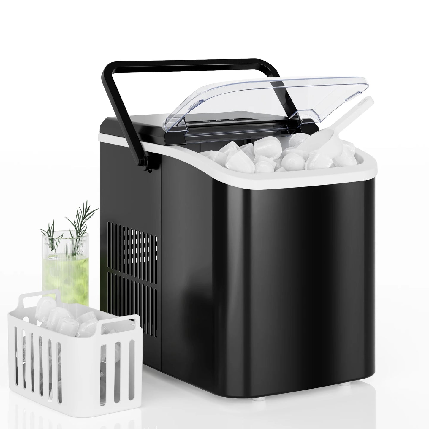 JHK Portable Kitchen Ice Machine Countertop Ice Maker with Handle 9 Bullet Ice Cubes Ready in 6 Mins Self-Cleaning Quiet Compact Ice Maker for Home Camping by S And B Enterprise