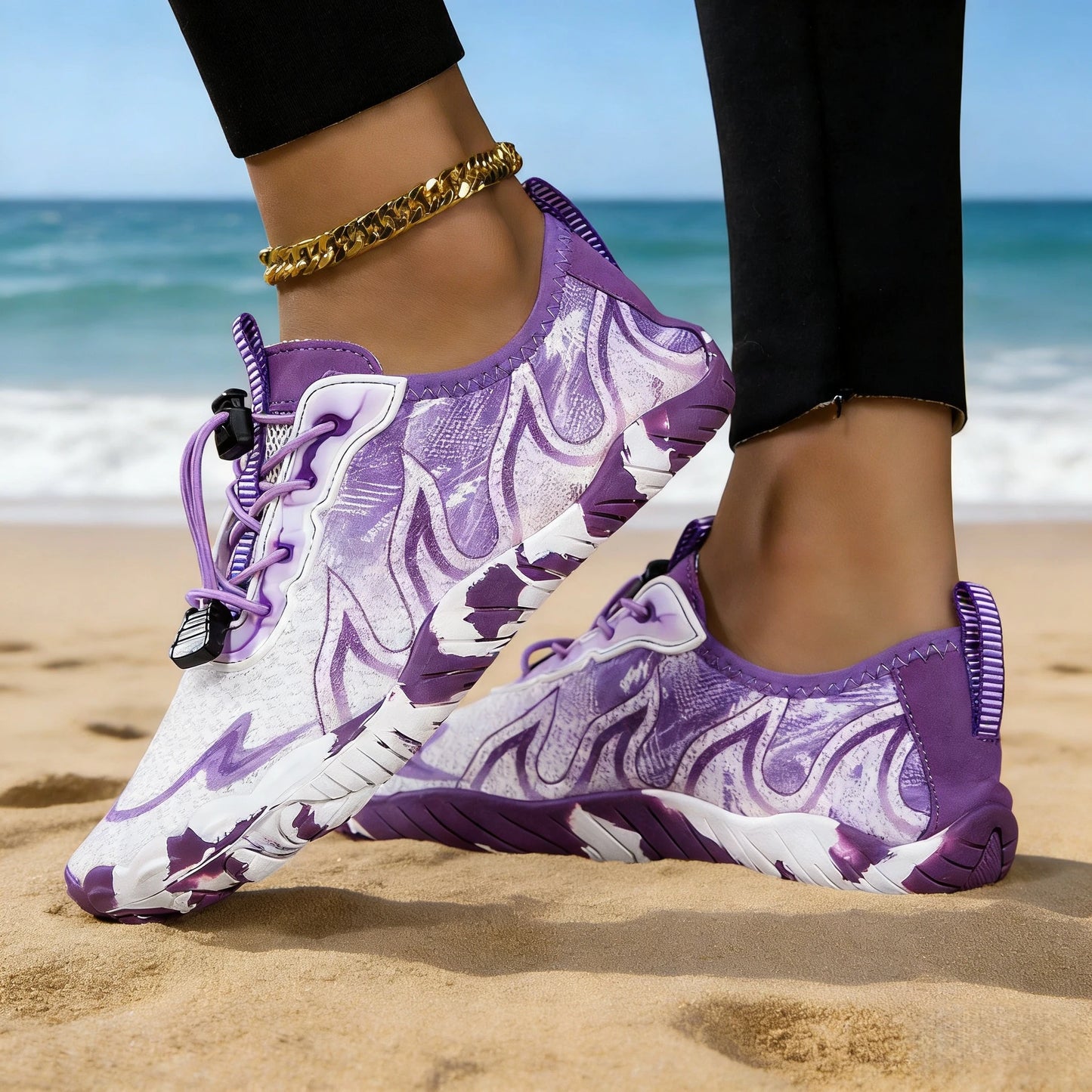 Women’s water shoes by S And B Enterprise, purple gradient print, quick-dry, non-slip beach footwear