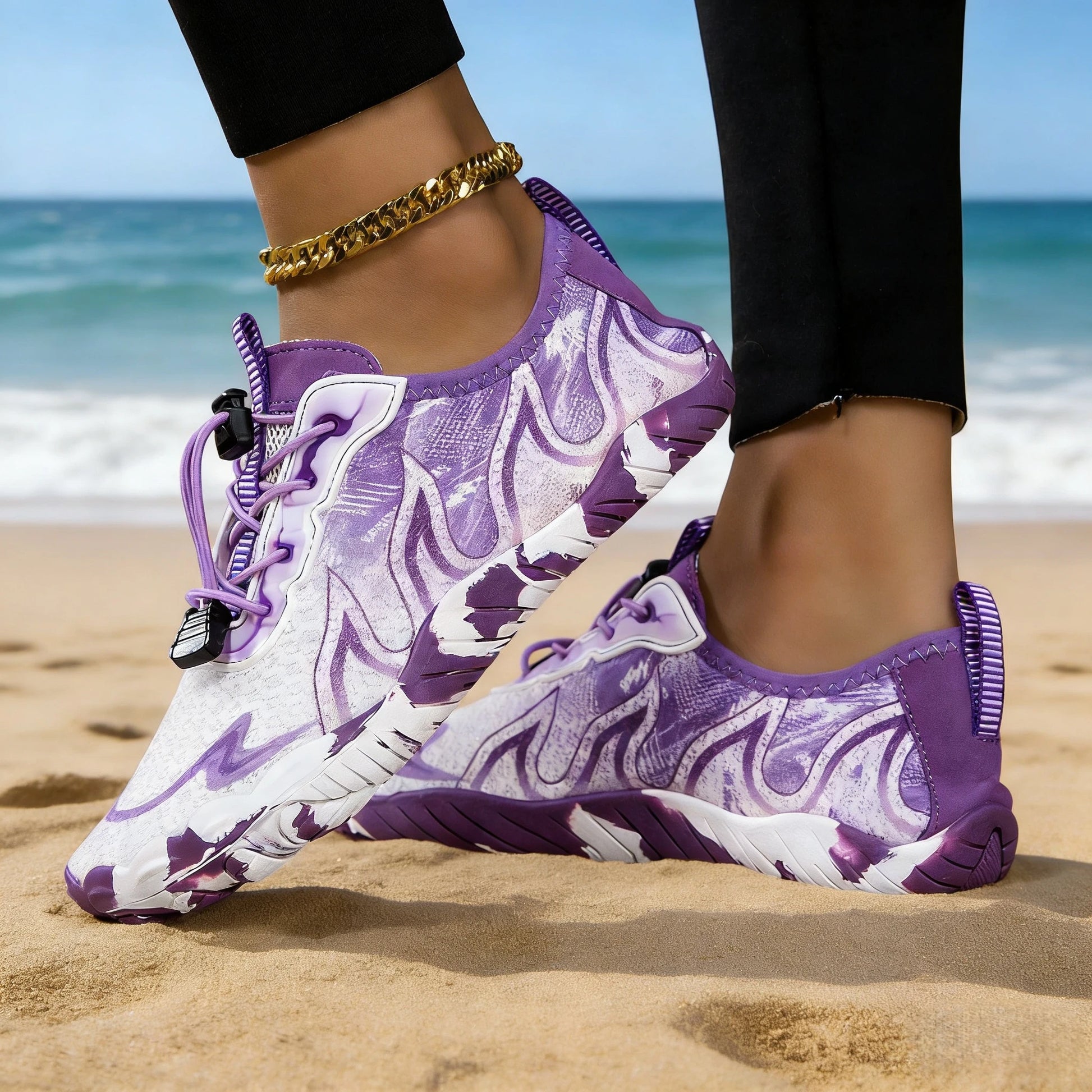 Women’s water shoes by S And B Enterprise, purple gradient print, quick-dry, non-slip beach footwear