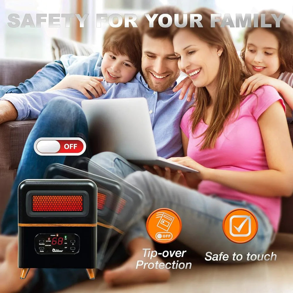 DR-978 portable infrared space heater by S And B Enterprise; black unit with orange front grille and control panel