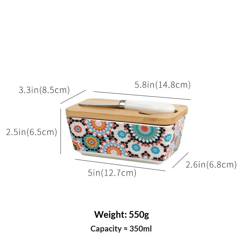 350ML Rural Style Ceramic Butter Box with Knife and Cover, American Household Cross-border Cheese Kitchen Storage Box by S And B Enterprise