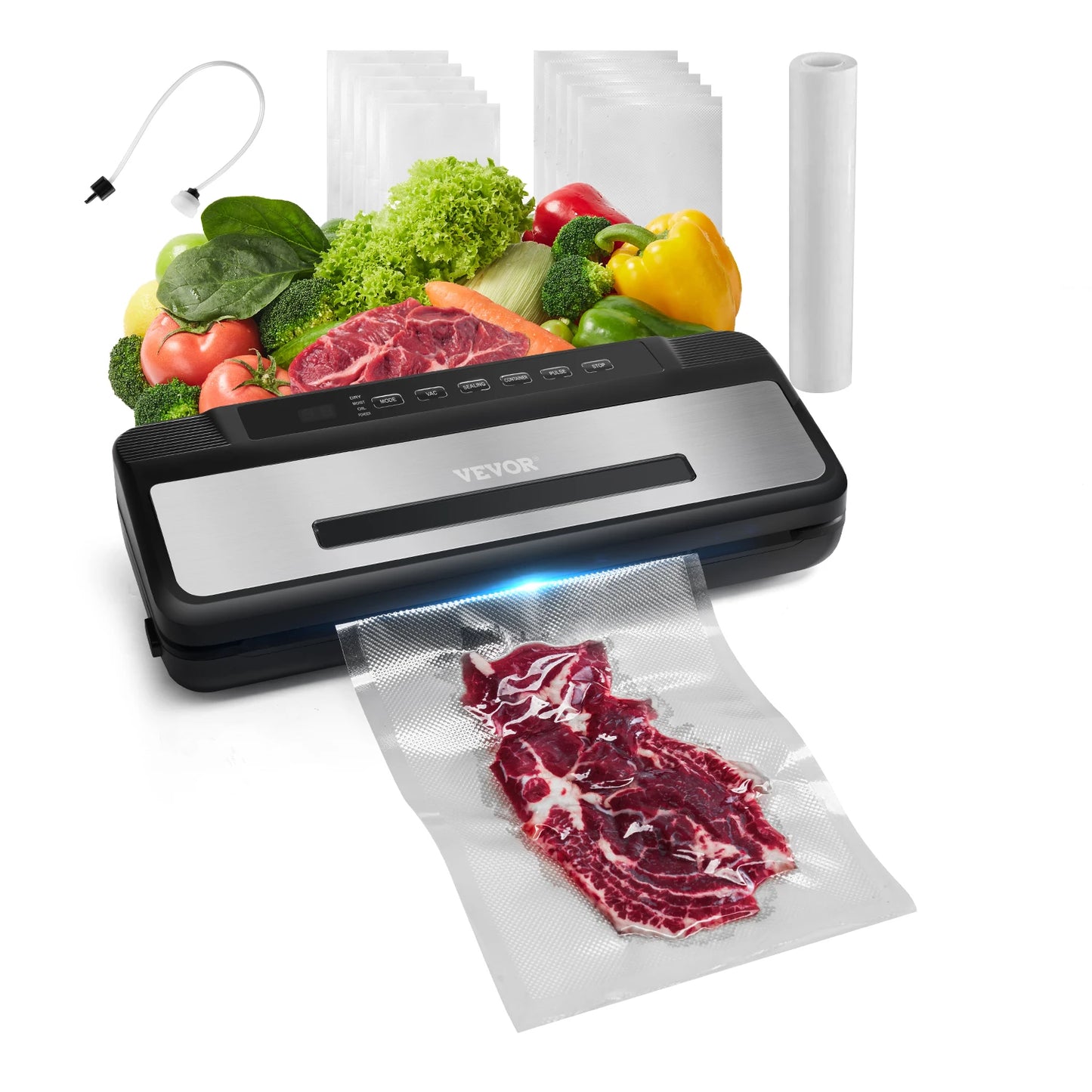 SucceBuy 80Kpa 120W Electric Vacuum Sealer Machine 7in1 Dry/Wet Food Sealer with Built-in Cutter Knife for Kitchen Food Storage