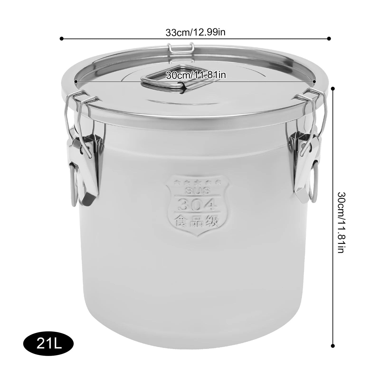 21L/33L Airtight Rice Bucket Canister Food Storage Container 304 Stainless Steel by S And B Enterprise