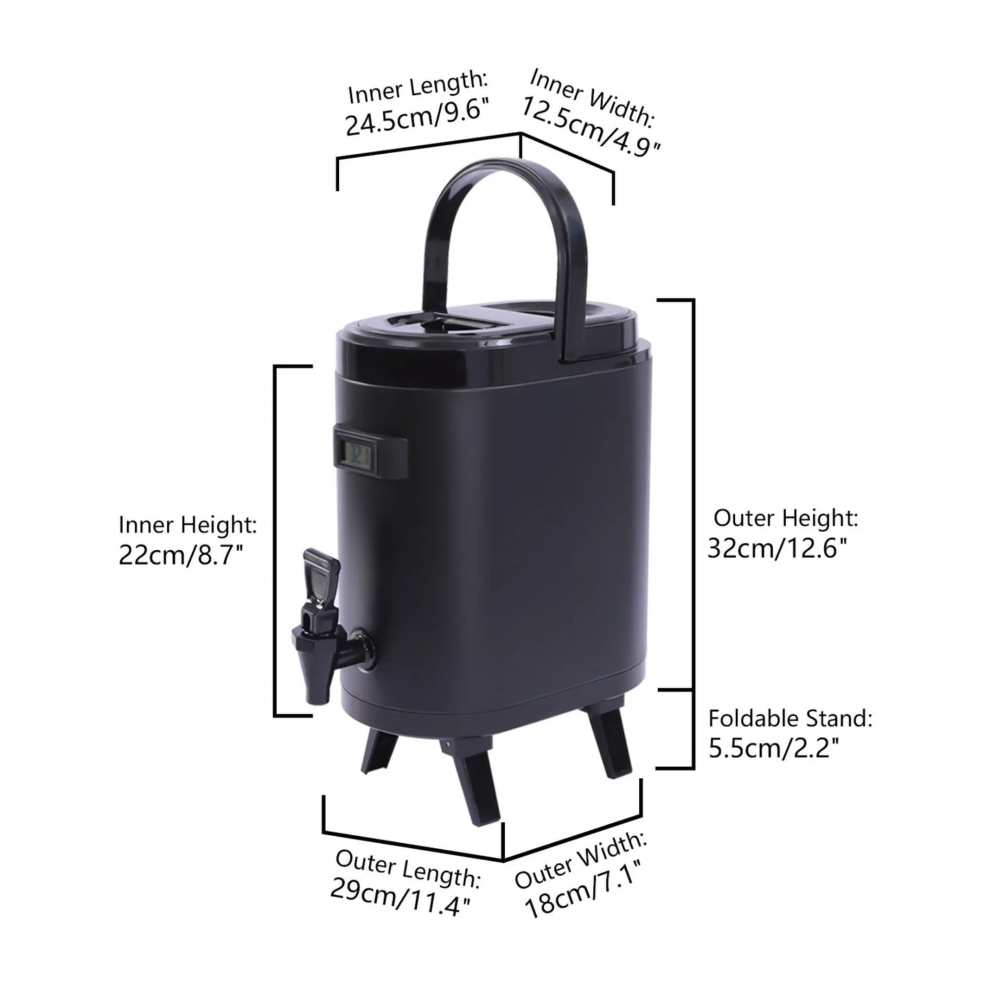 Insulated Beverage Dispenser 8L/2.11Gal, Hot & Cold Water Jug with Faucet & Thermometer, 24H Temperature Retention, Stainless Steel Liner for Coffee Tea Milk, Black by S And B Enterprise