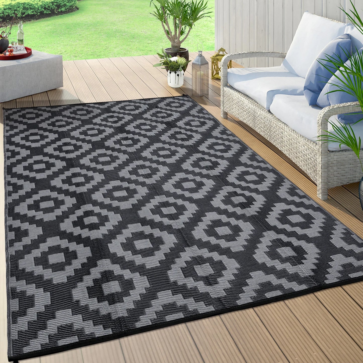 StudysetCN Outdoor Geometric Plastic Straw Rug Waterproof Patio Mat