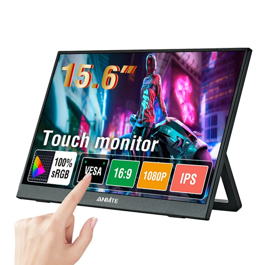 Anmite 15.6 Inch Touch Portable Monitor Optional Non-Touch 1080P 1920*1080 HDR IPS Extended Screen, Type-C One Cable HDMI External Display Ultra Thin Lightweight Travel Secondary Screen For Office Laptop PC Phone MacBook by S And B Enterprise