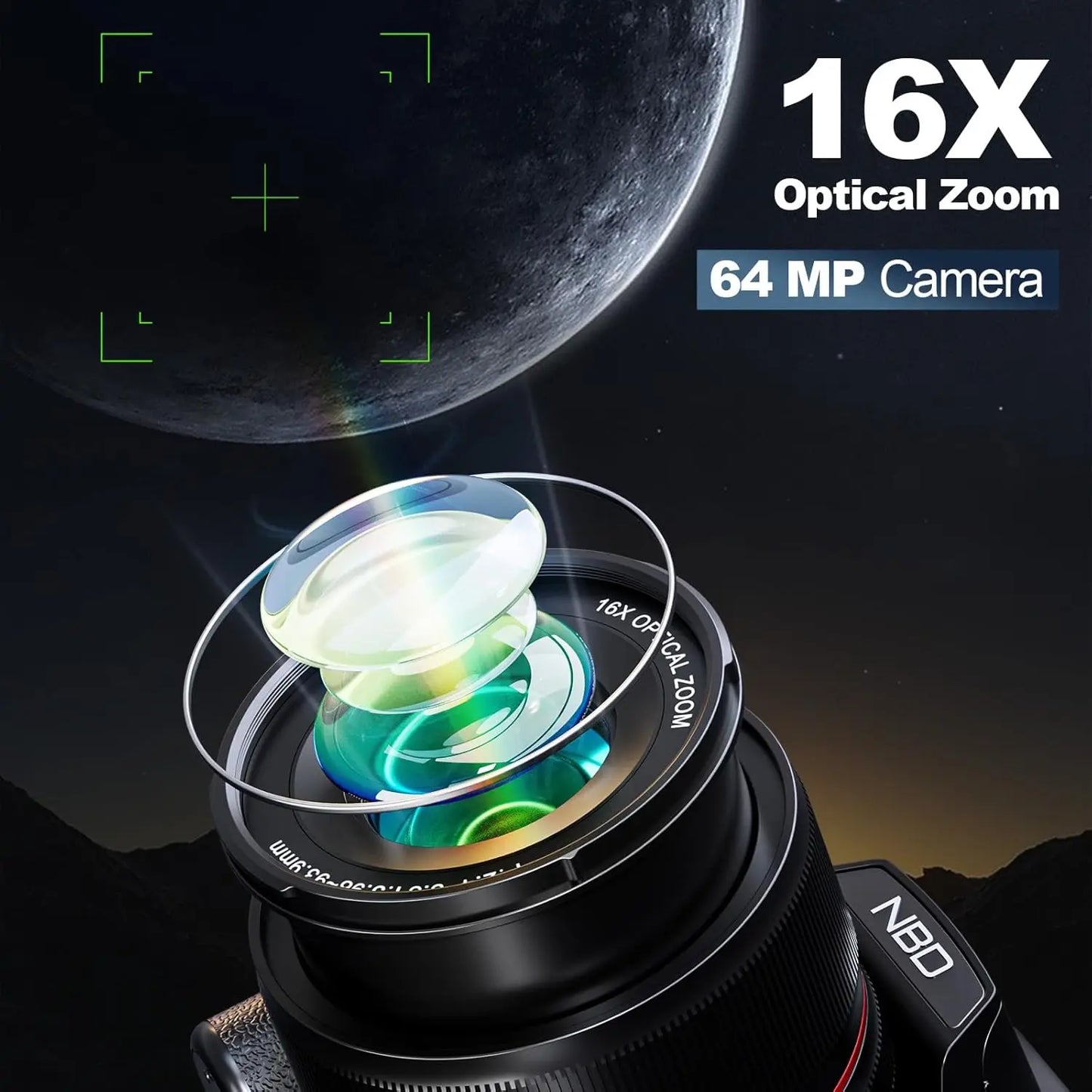 NBD 64MP 16X Optical Zoom WiFi Vlogging Digital Camera