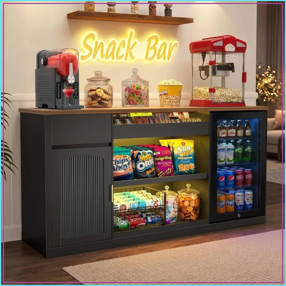 GDLF 70.1 inch Snack Bar Cabinet with Fridge Space, Black by S And B Enterprise; LED light kit