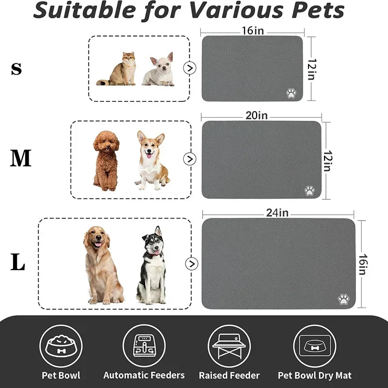 Pet Feeding Mat Absorbent Non Slip Quick Dry For Dogs