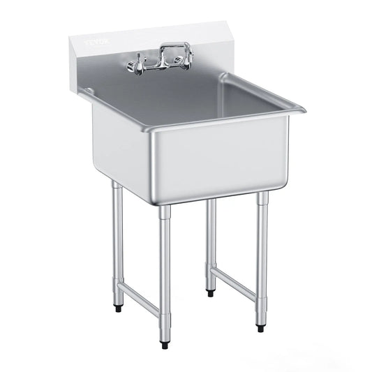 SucceBuy Stainless Steel Kitchen Prep & Utility Sink 1 Compartment Restaurant Commercial Steel Sink w/Faucet for Restaurant Home by S And B Enterprise