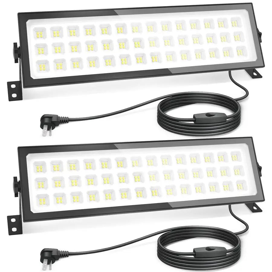 Pack Linkable LED Shop Lights, Ultra Bright 100W 15000LM Aluminum Plug in Garage Light w 9.84ft Power Cord, 6000K Work Light for