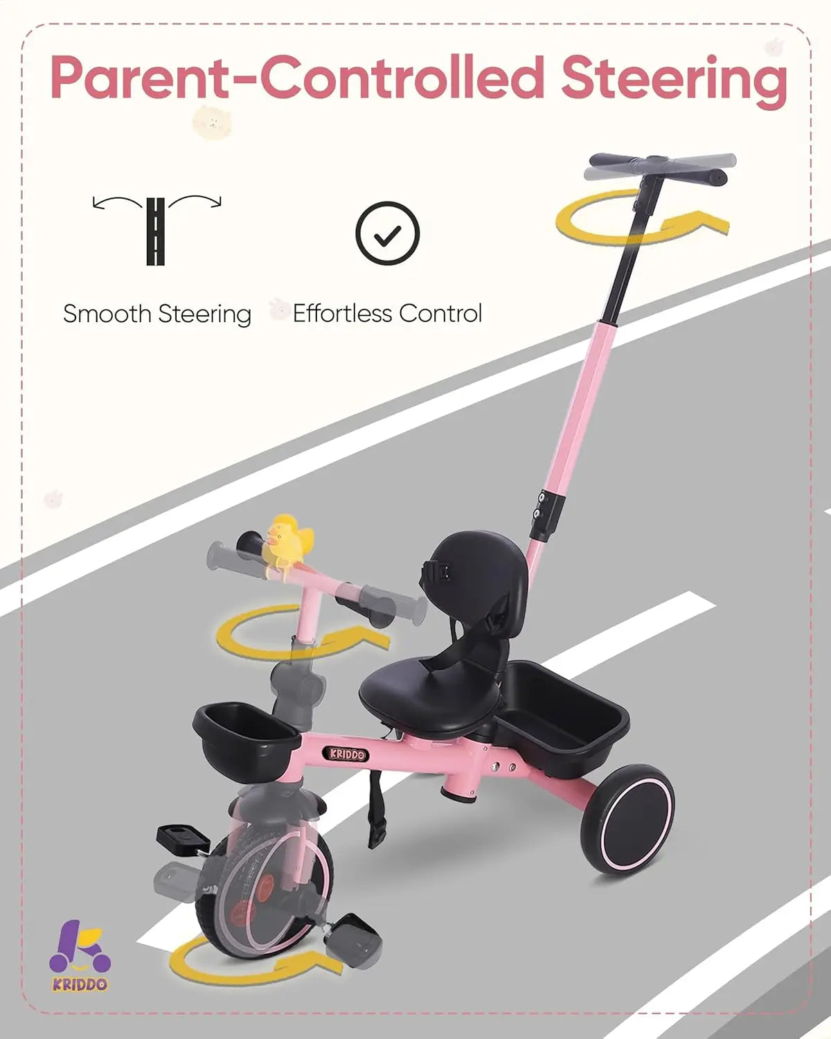 2-in-1 Toddler Tricycle With Adjustable Handlebar And Parent Steering