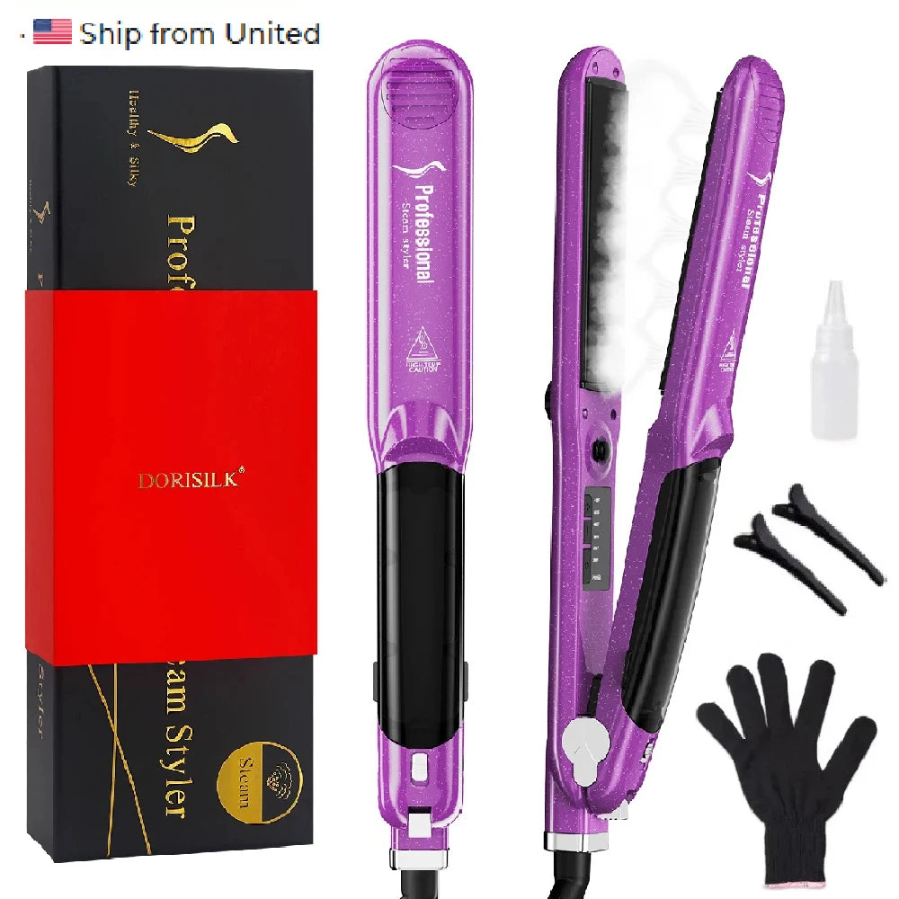 RUCHA Steam Hair Straightener With Ceramic Plate For Salon Use