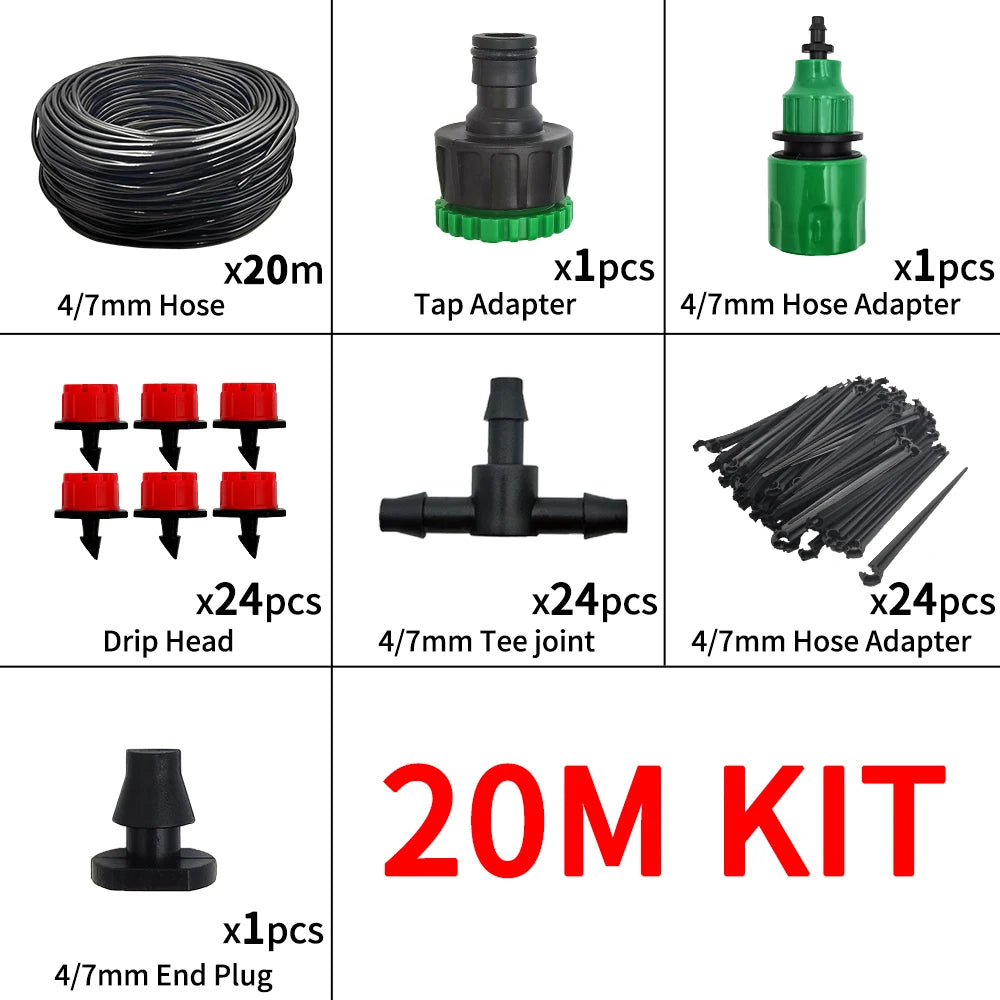 Micro Drip Irrigation System Portable 20M Automatic Watering with Adjustable Drippers Misting Watering Kits Garden Hose by S And B Enterprise