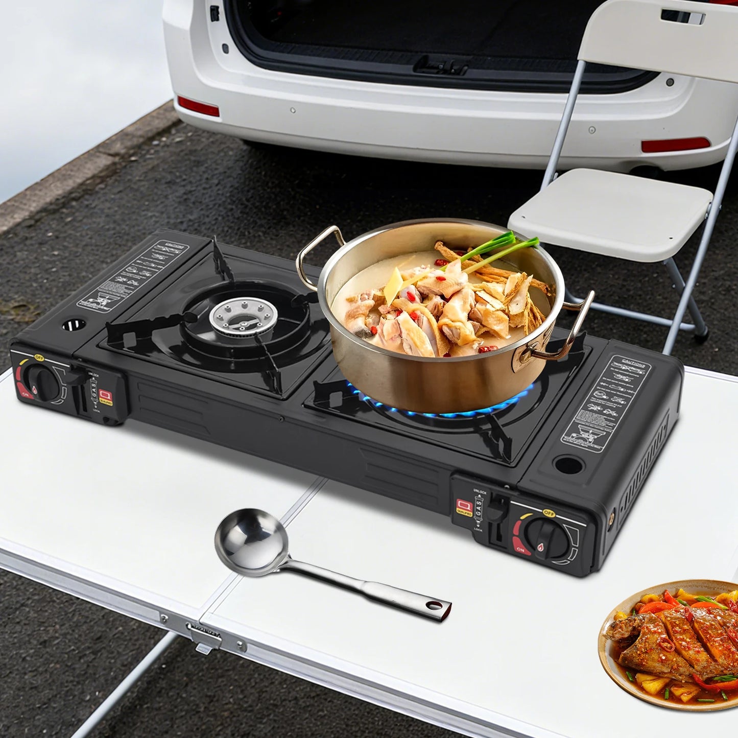2 Burner Stove With Piezo Ignition Baking Tray Carrying Case by S And B Enterprise
