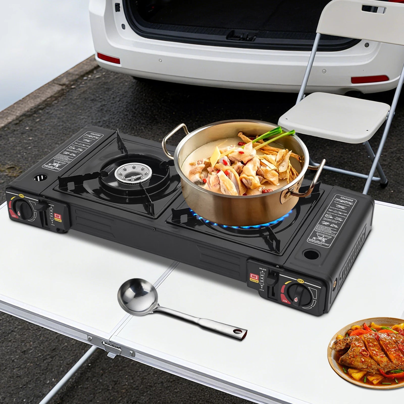 2 Burner Stove With Piezo Ignition Baking Tray Carrying Case by S And B Enterprise