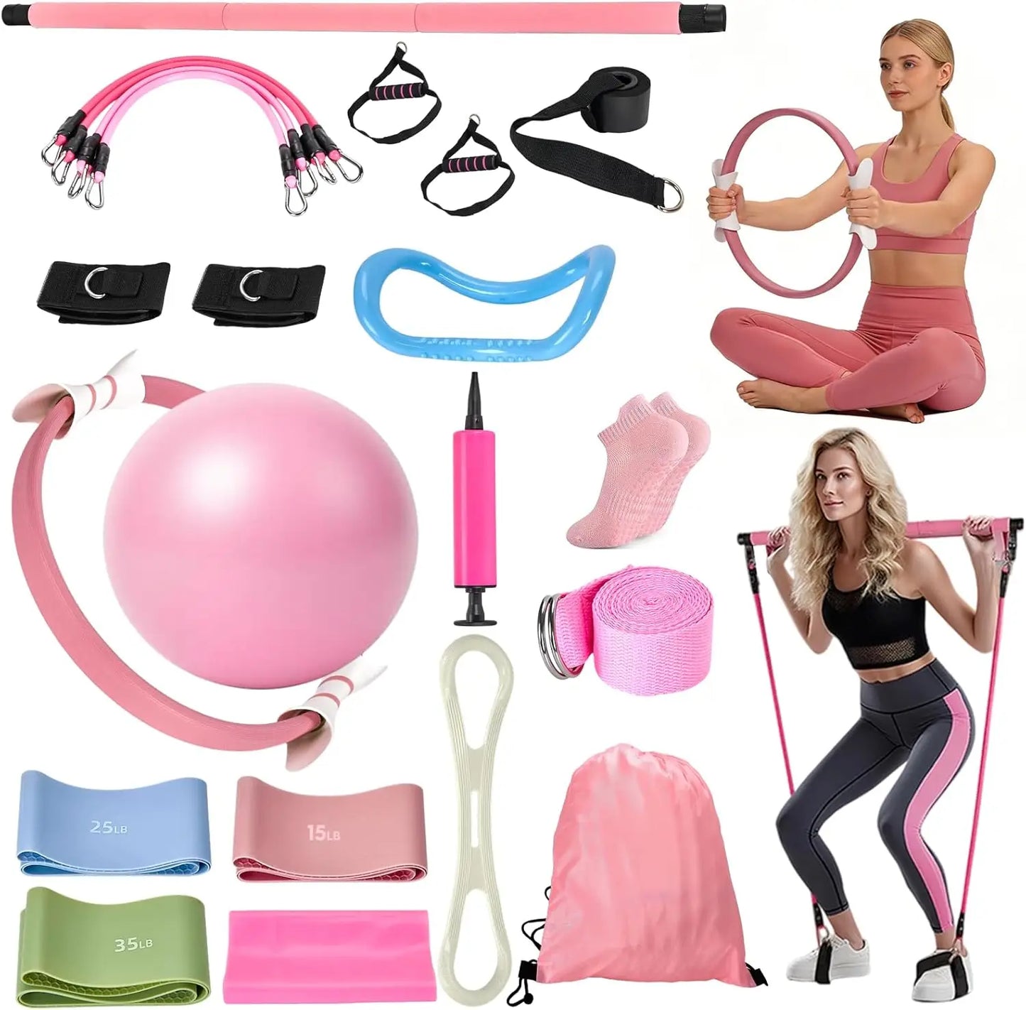 9-Piece Home Pilates Kit for Beginners With Ring Bar Ball And Bands