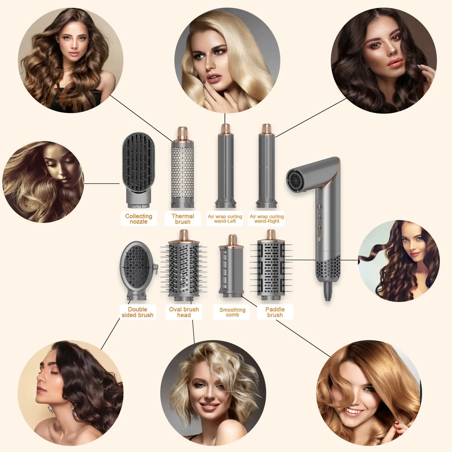 8 in 1 Handle Foldable Hair Dryer Portable Multifunctional Home Hair Dryer Folding Styling Comb Multi Hair Styler Hair Care