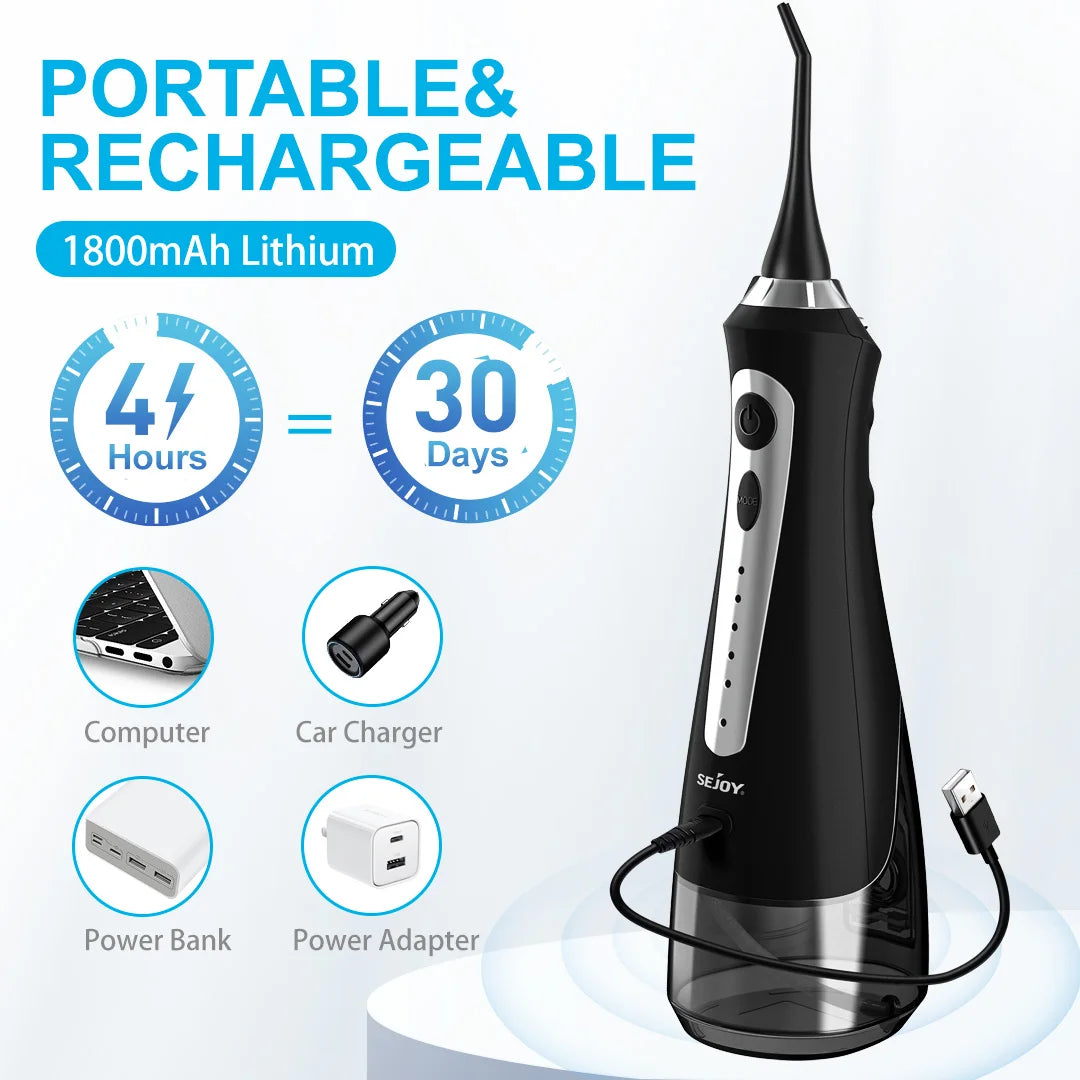 SEJOY Water Flosser Irrigator Dental Teeth Whitening strips Portable 230ML Tank 5 Modes 8 Jet Tips Washing Machine for Home by S And B Enterprise