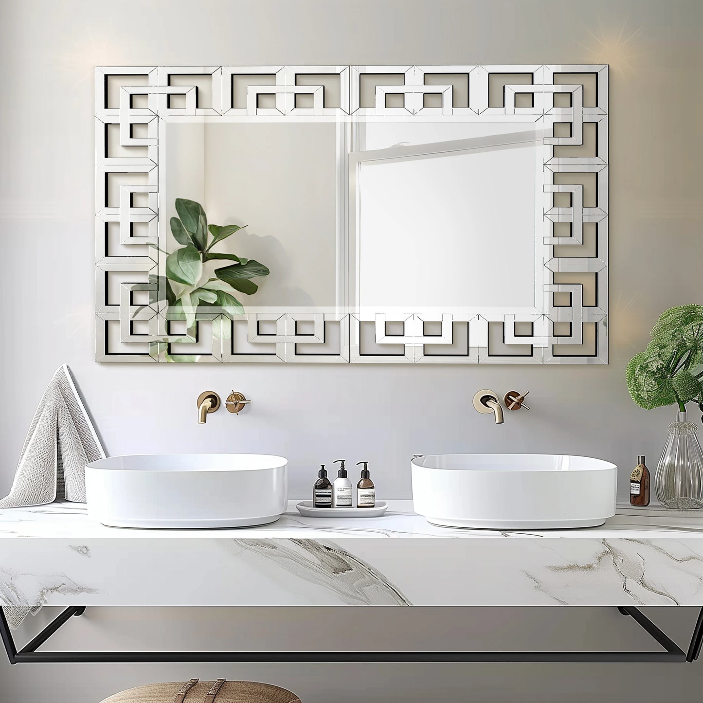 Venetian Art Mirror With Beveled Glass Edge For Living Room by S And B Enterprise
