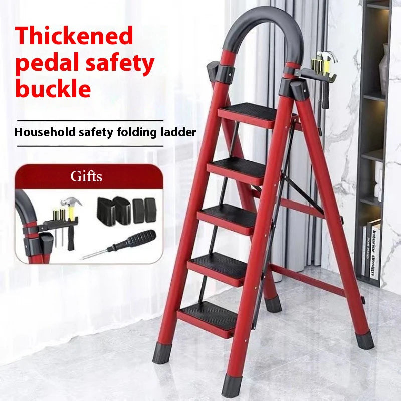 Red zigzag folding ladder, 6-step carbon steel, S And B Enterprise for home and garden