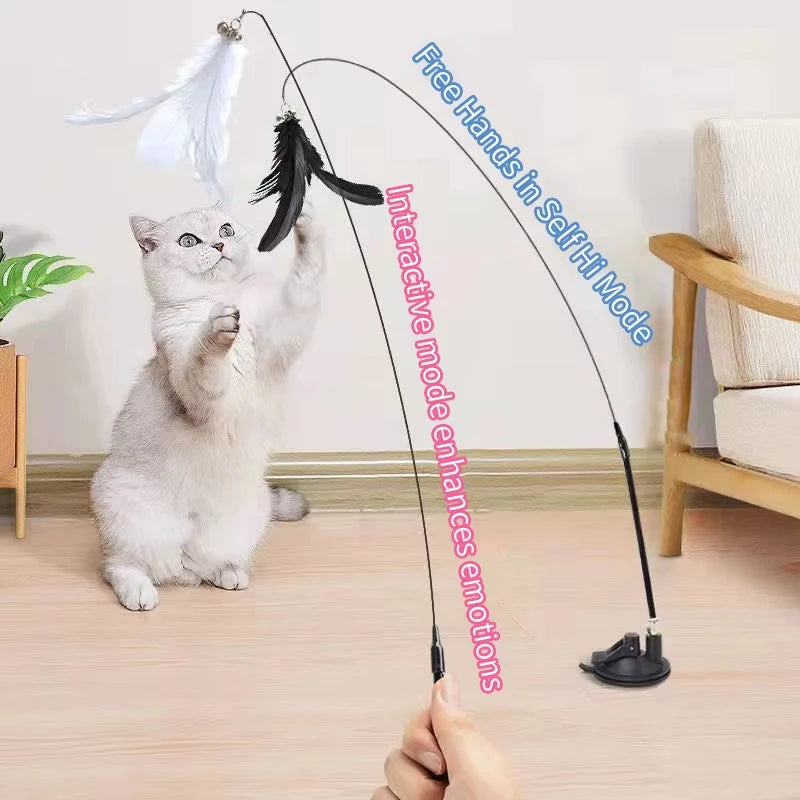 Interactive Cat Toy Handfree Cat Stick Kitten Playing Teaser Wand Toy Suction Cup Feather Wand Pet Supplies Simulation Feather by S And B Enterprise