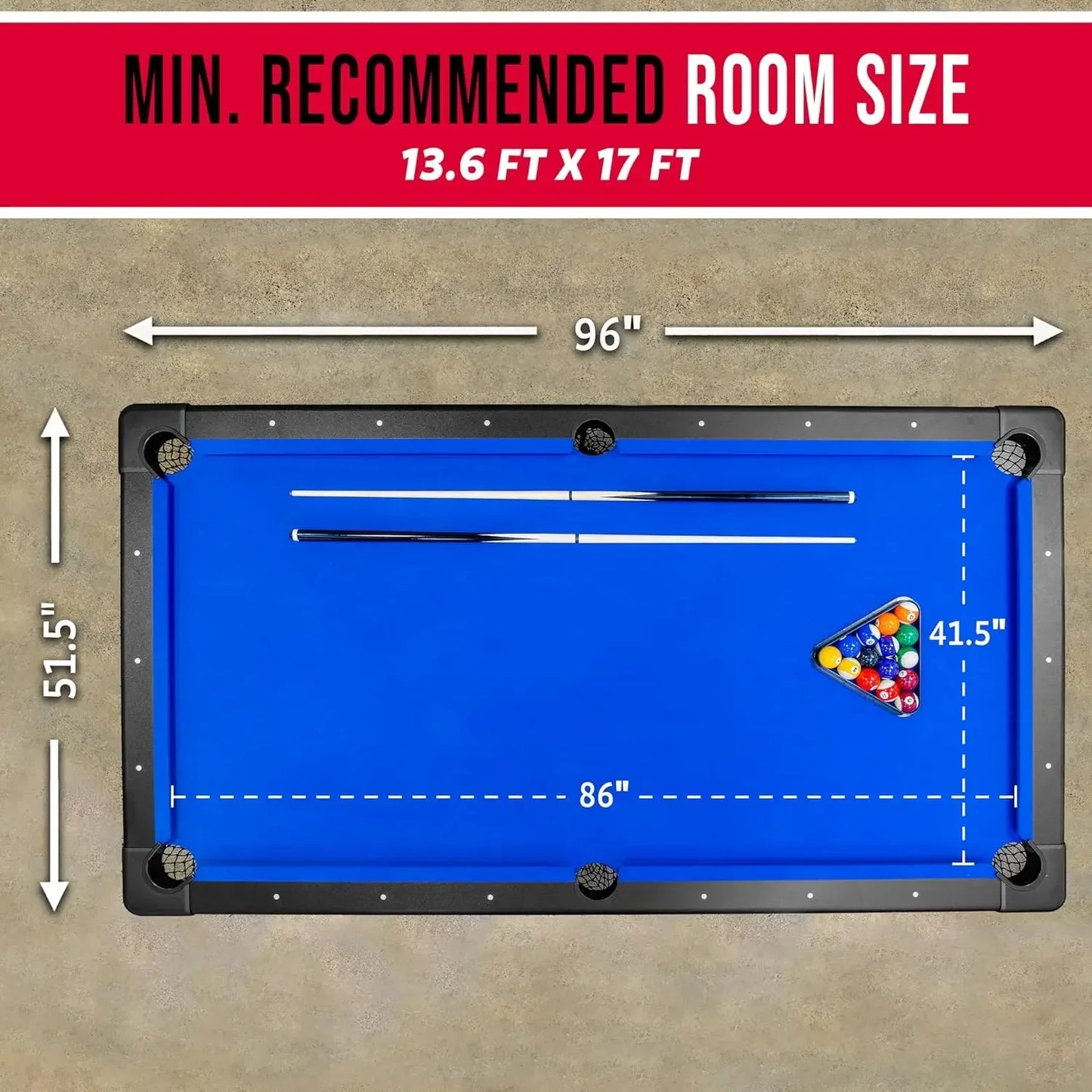 Portable Pool Table With Balls, Cues, Chalk And Brush