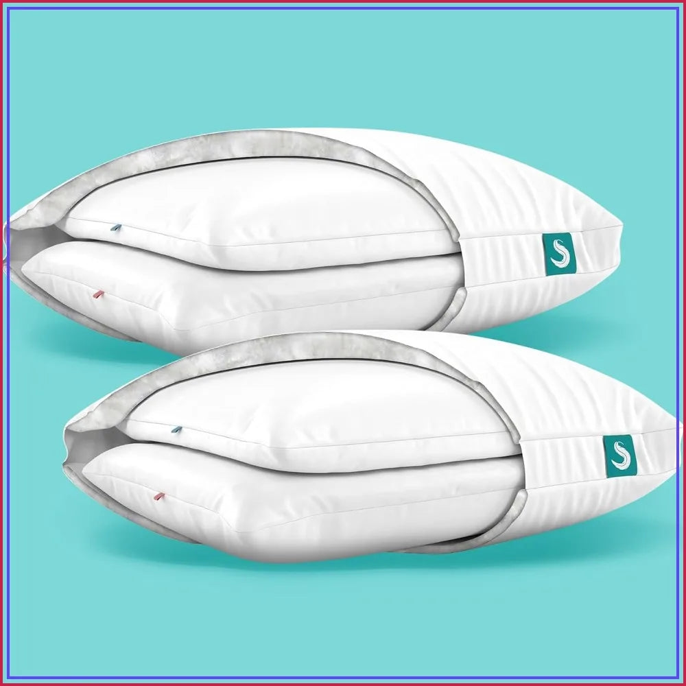 S And B Enterprise cooling bed pillows 2-pack, white, queen size, adjustable and washable