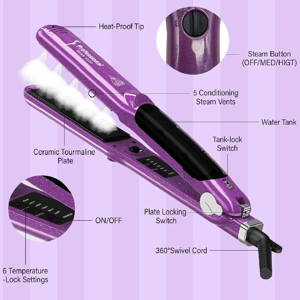 RUCHA Steam Hair Straightener With Ceramic Plate For Salon Use