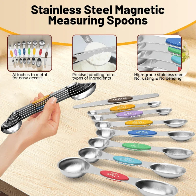 Measuring Cups And Spoons Set Of 5/10/17 Piece, Stainless Steel Nesting Measuring Cups Set With Silicone Handles, Kitchen Utensils For Cooking And Baking by S And B Enterprise