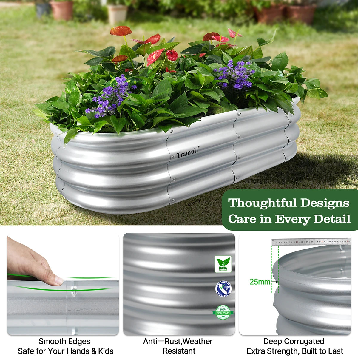 Tramull 4 Pack Raised Garden Bed Kit Galvanized Metal Planters