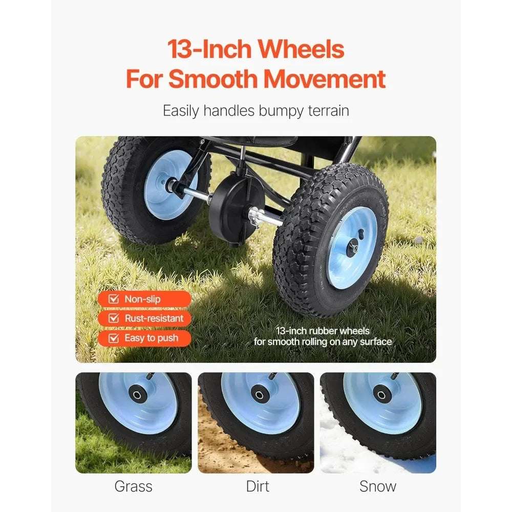 Walk-Behind Broadcast Spreader 100-Pound Capacity With All-Terrain Tires