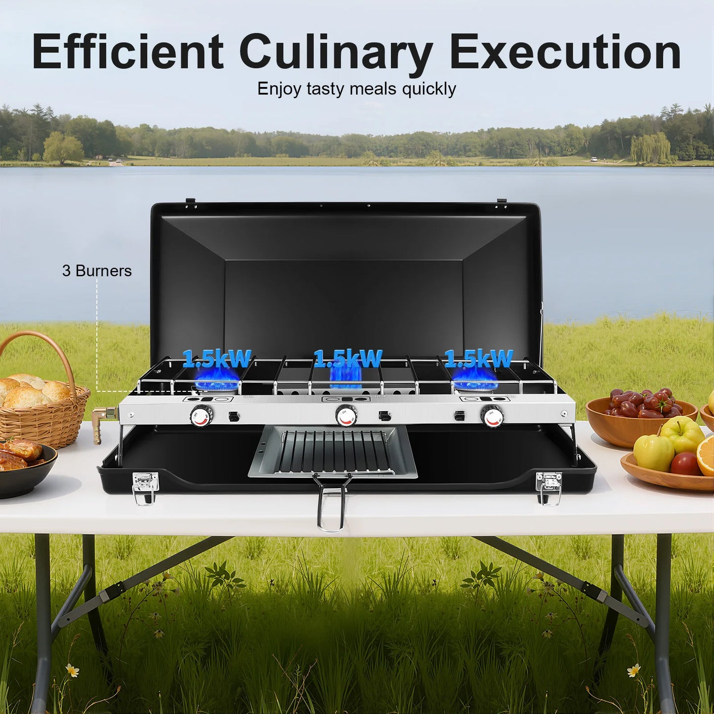 Portable 3-Burner Camping Gas Stove Propane Butane Outdoor Grill by S And B Enterprise