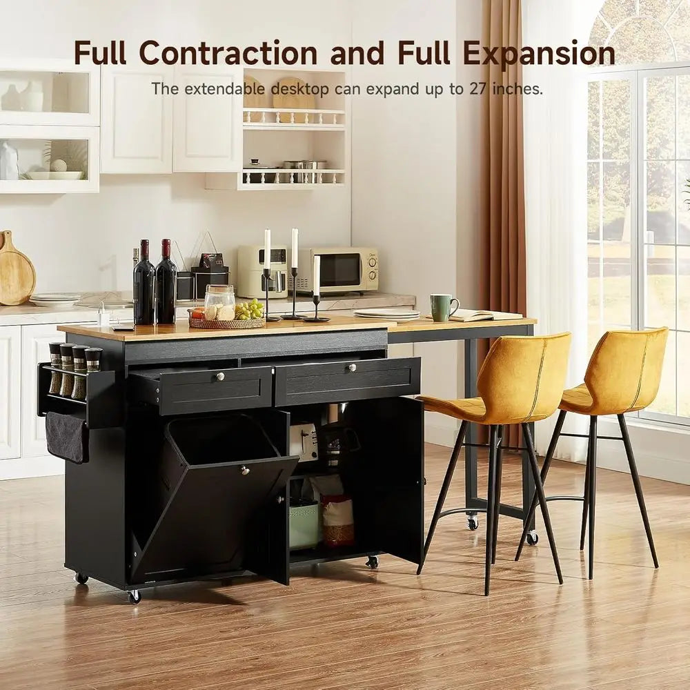 Expandable Kitchen Island With Extendable Dining Table And Storage