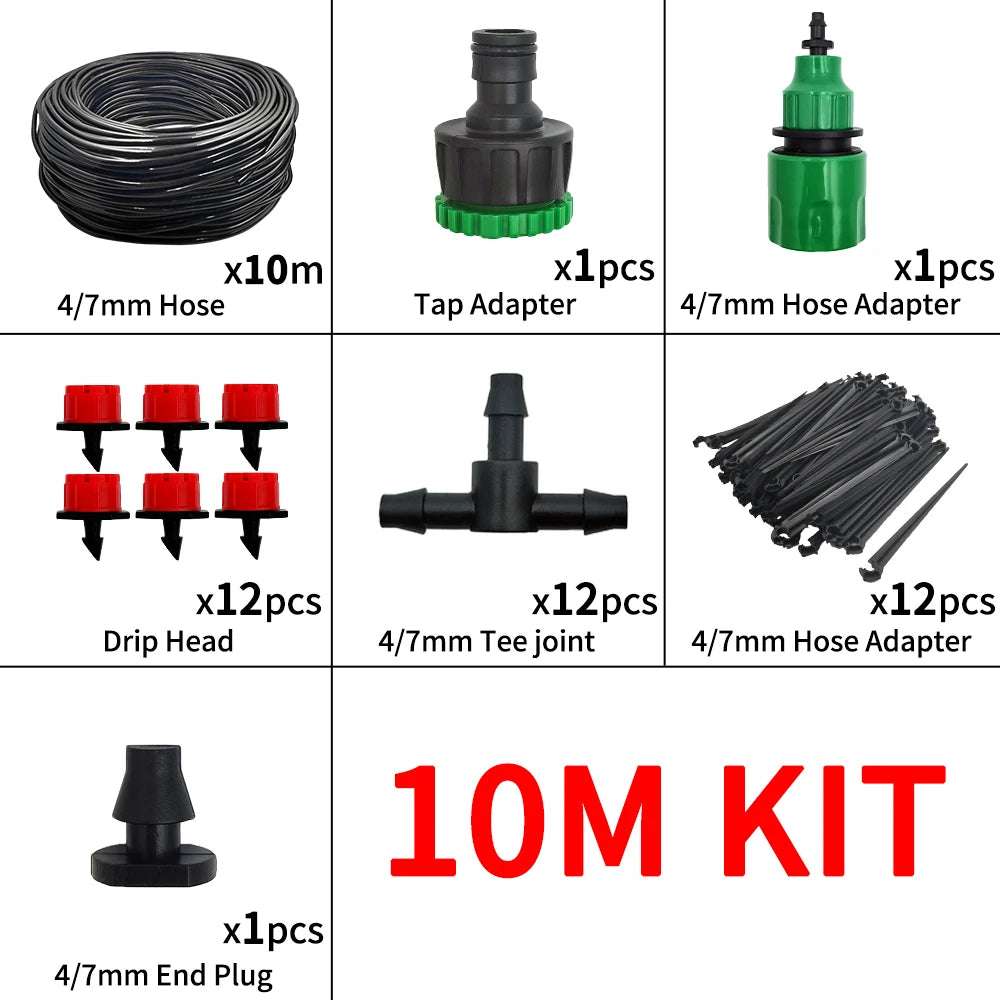 Micro Drip Irrigation System Portable 20M Automatic Watering with Adjustable Drippers Misting Watering Kits Garden Hose by S And B Enterprise