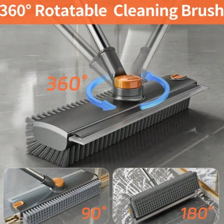 Floor Scrub Brush With Long Handle, 3 In 1 Scrape And Heavy-Duty Stiff Bristle Floor Scrubber Brush With Squeegee And Tweezer For Cleaning Tile Wall Deck Bathroom Patio Garage Kitchen
