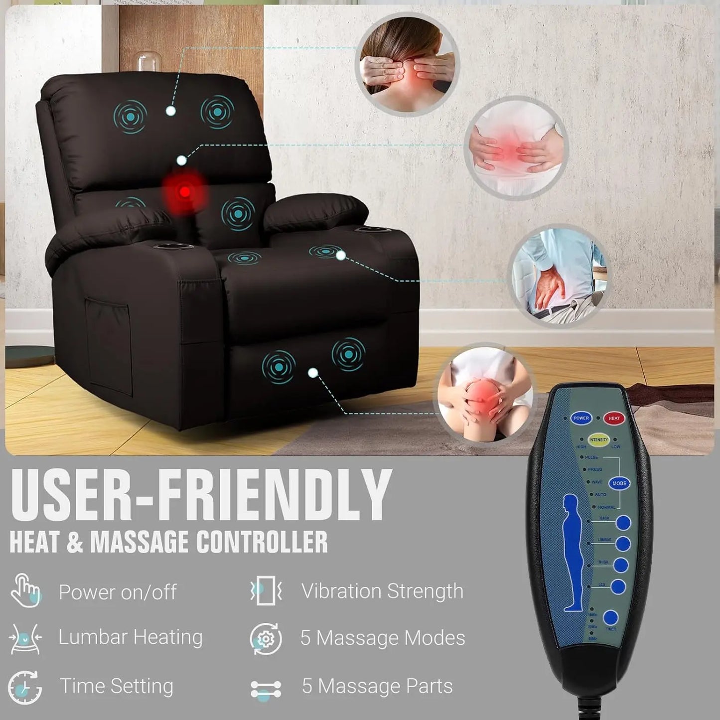Rocking Recliner Chair With Massage And Heat 360 Swivel by S And B Enterprise