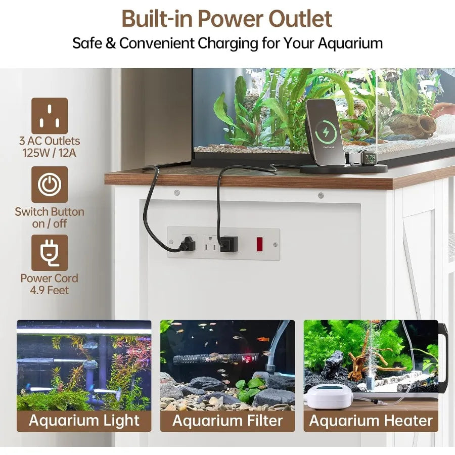 Heavy Duty Aquarium Stand With Builtin Power Outlet And Cabinet