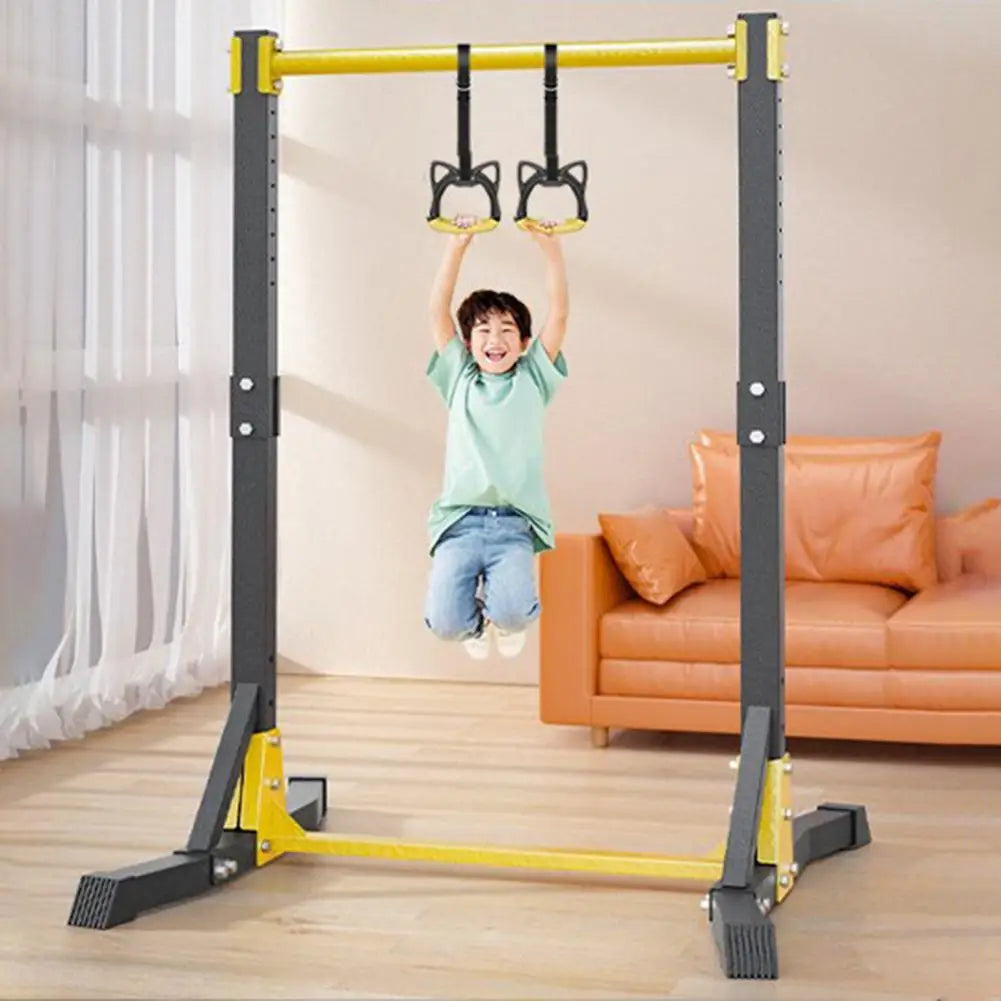 Pull-up station for home gym by S And B Enterprise; free-standing gray and yellow frame, 400 lb capacity