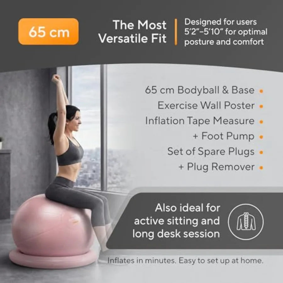 Yoga Exercise Ball Chair for Office Desk with Base, Ideal for Pregnancy, Birthing, Stability Exercises Fitness. Swiss Stability by S And B Enterprise