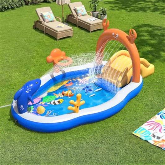 Backyard Toddler Pool With Water Slide Sprinkler Inflatable Play Center by S And B Enterprise