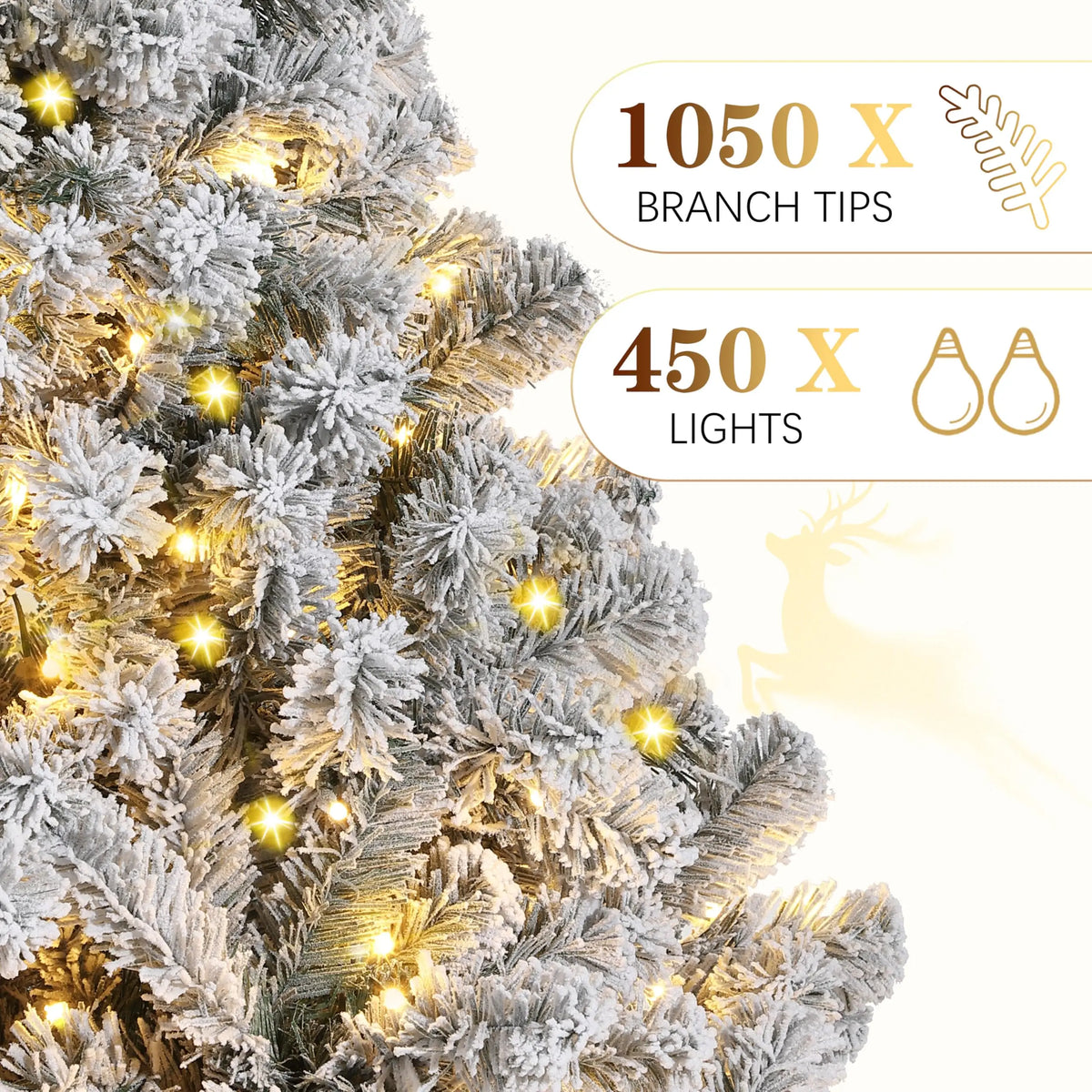 S And B Enterprise 6ft/7.5ft flocked artificial Christmas tree with warm white LED lights and metal stand
