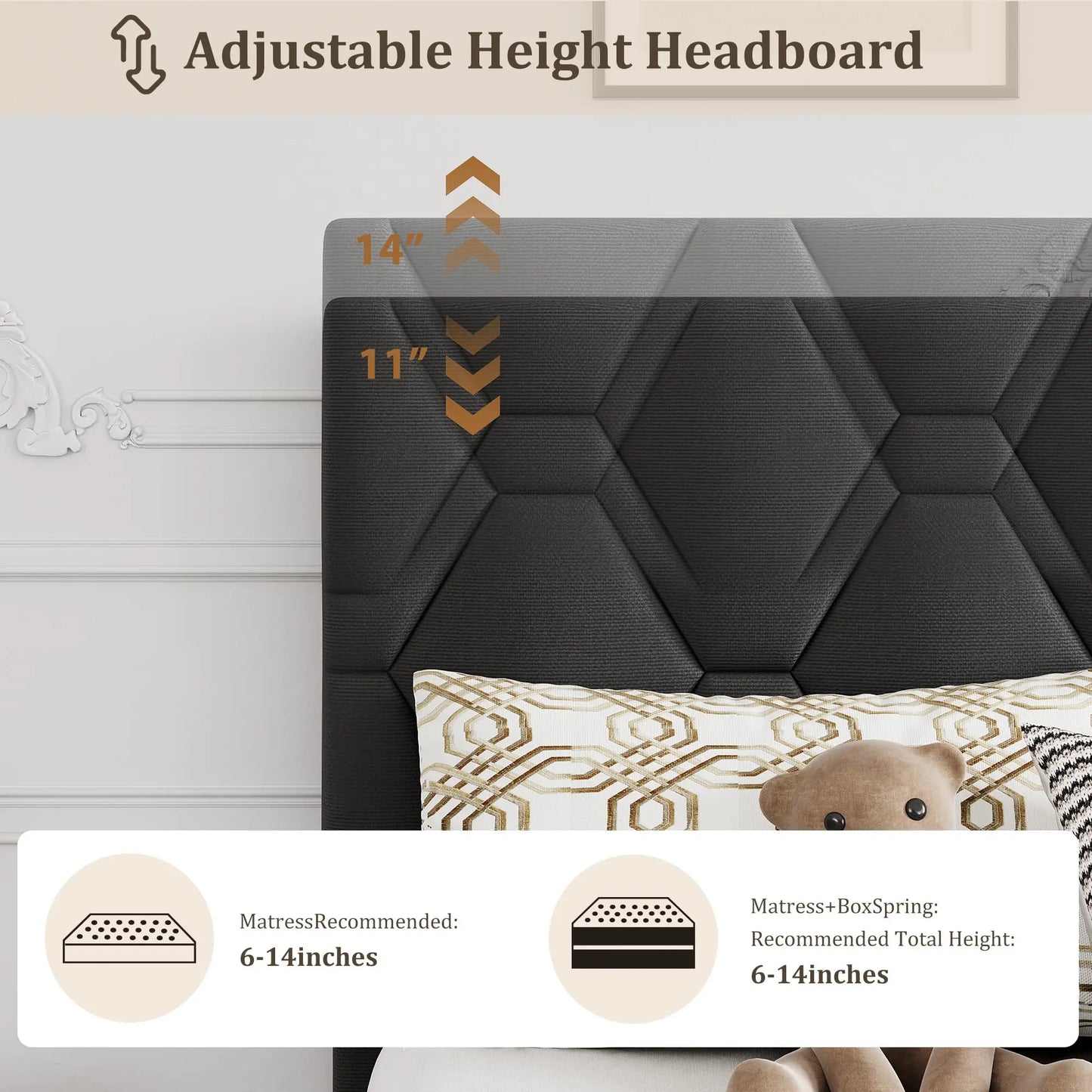 HiMISS Upholstered Bed Frame With Headboard Quiet Heavy Duty by S And B Enterprise
