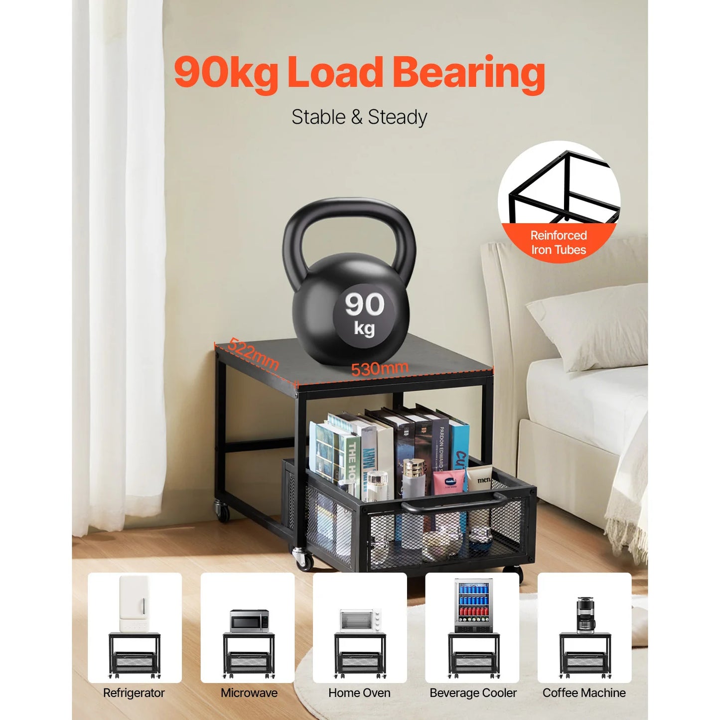 SucceBuy Mini Fridge Stand 198 lbs with Movable Storage Cart & Swivel Wheels Beverage Refrigerator for Office Home Dorm Bars by S And B Enterprise