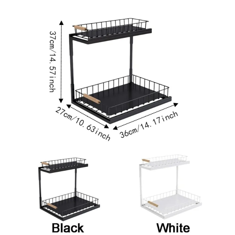 Carbon steel 2-tier under-sink organizer by S And B Enterprise, black, rustproof, space-saving slide-out cabinet shelf