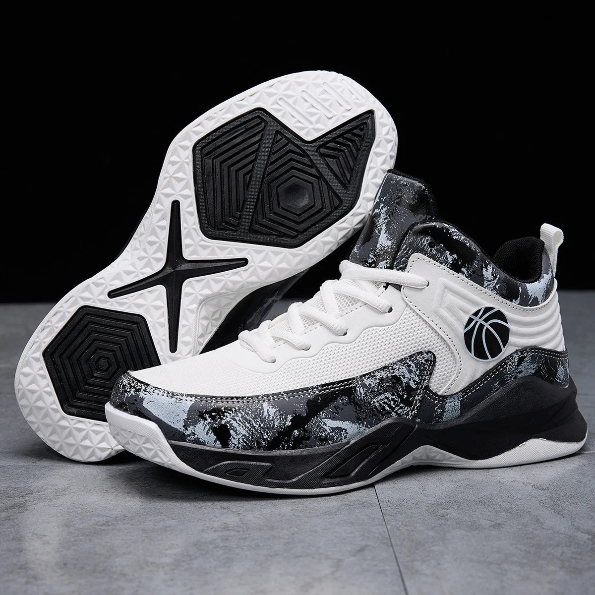 NONECN Kids Breathable HighTop Basketball Sneakers With Star Pattern