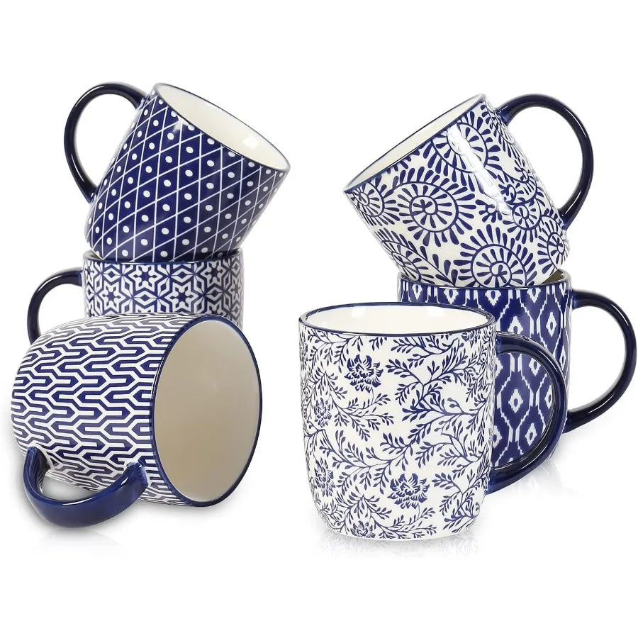 Set Of 6 Ceramic Coffee Mugs With Handles Vintage Design