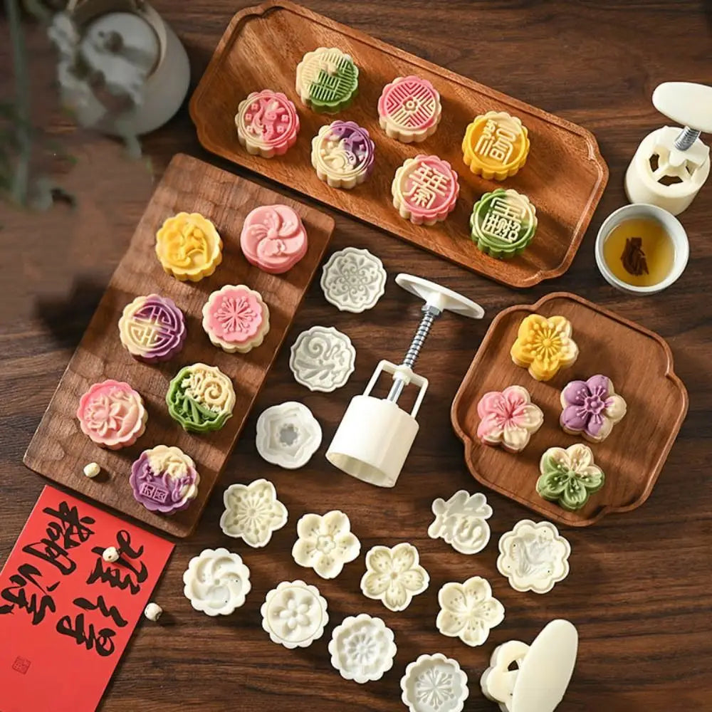 Mid Autumn Festival Round Mooncake Mold 50g DIY Hand Press Mold Fondant Cake Decoration Tools Flower Shape Moon Cake Mould by S And B Enterprise