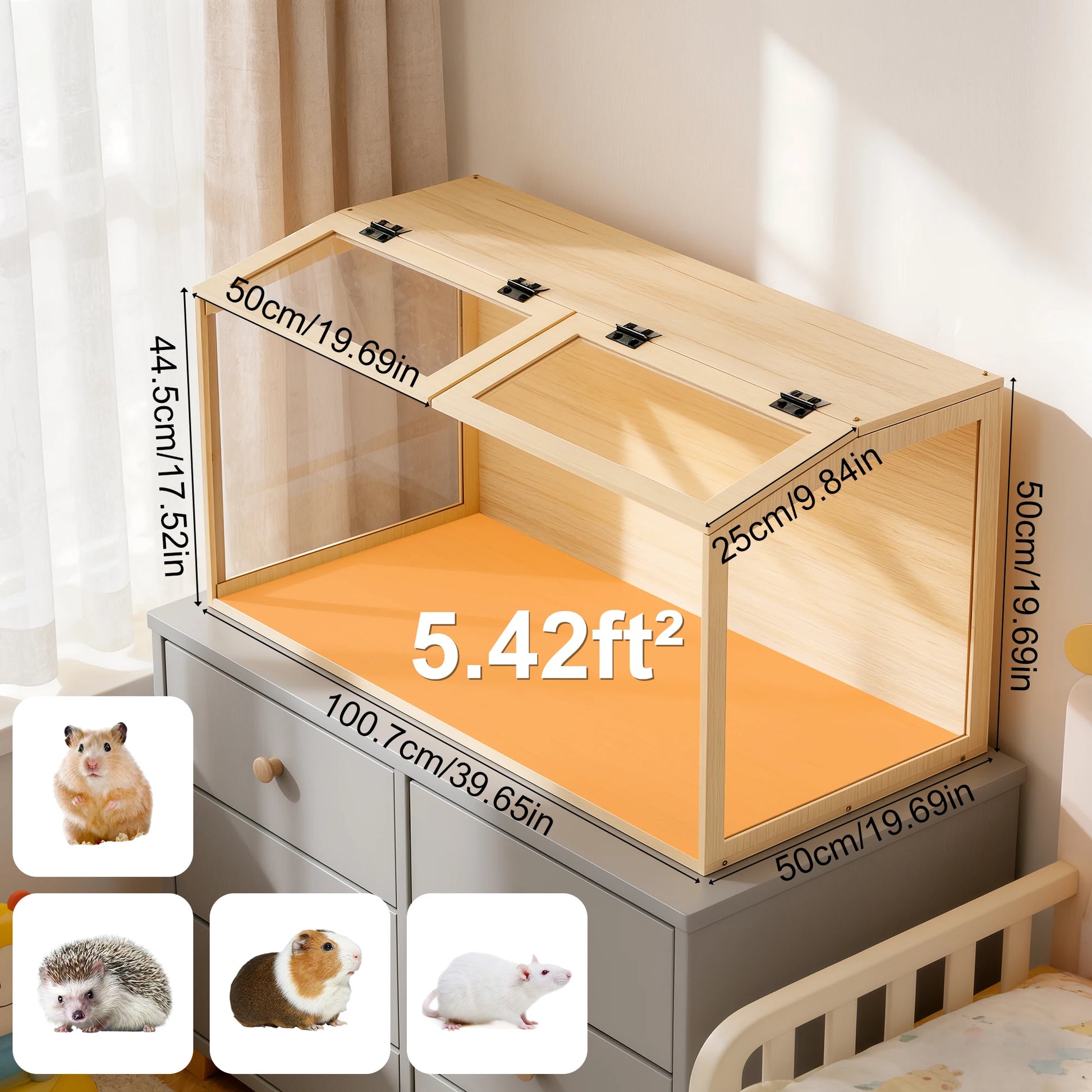 Wooden Hamster Cage With Glass And Built In LED Roof by S And B Enterprise